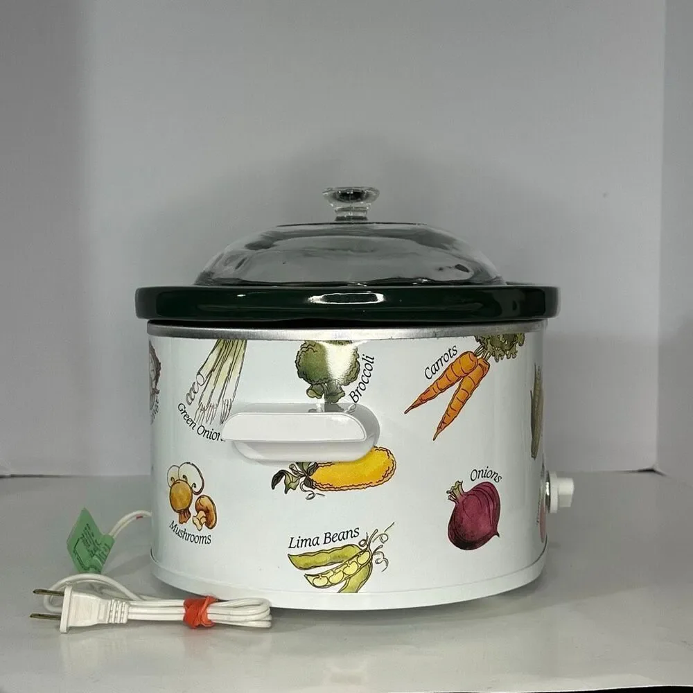 Vintage Rival Crockpot Stoneware Slow cooker Oval Vegetable Design Model 3755 5.